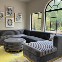 BRAND NEW GREY CHANNEL TUFTED PERFORMANCE SUEDE SAME DAY DELIVERY