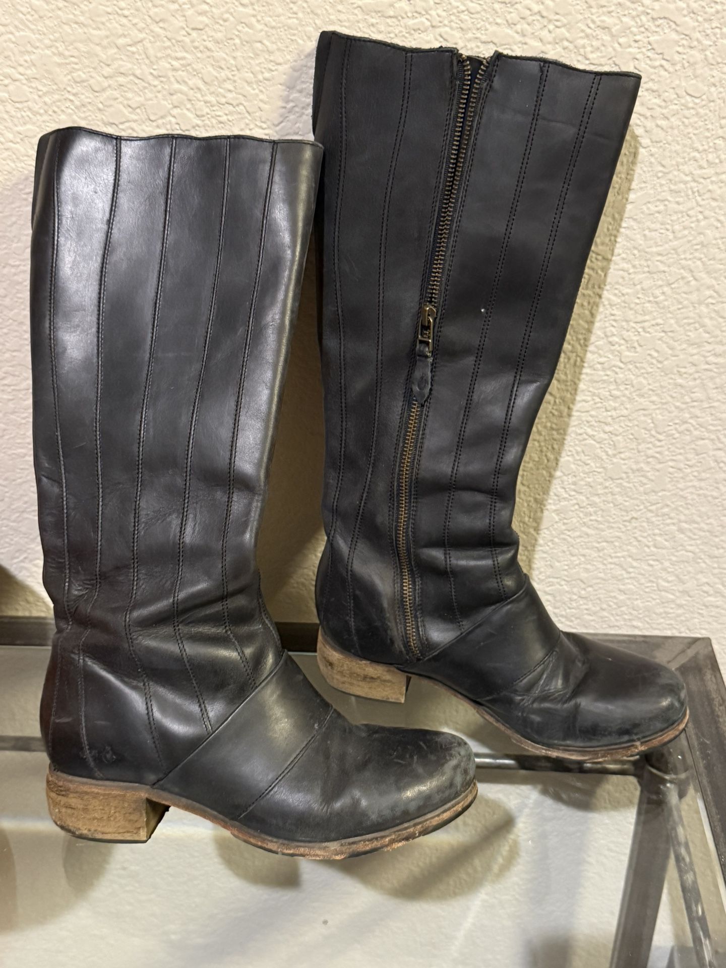 Olukai Kumukahi Boots Women's 8.5 Black Leather Tall Knee High Zip Up