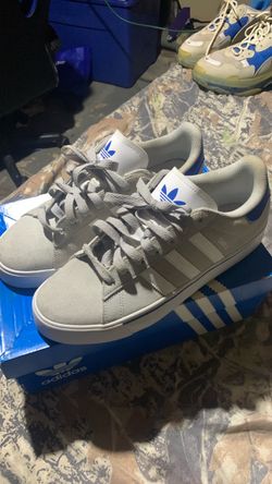 gray white and blue adidas, size 10
