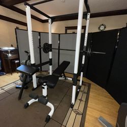 Tuff Stuff Power Rack + 320lbs + Bench + Barbell + Tree