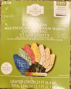 New - HOLIDAY TIME 50 8 - FUNCTION MULTI COLOR TO WARM WHITE C7 LED LIGHTS 21 Ft CHRISTMAS 