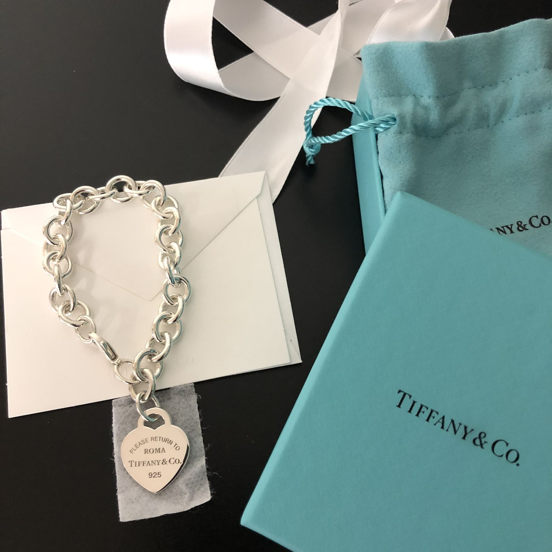 TIFFANY AND CO 7" HEART TAG CHARM BRACELET**RETURN TO TIFFANY ROMA**NEVER WORN**100% AUTHENTIC