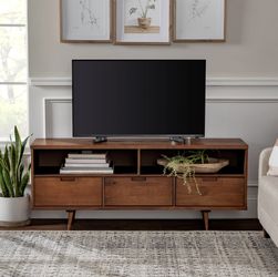 Walnut 3 Drawer Mid Century Modern TV Stand