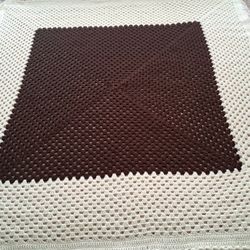 Afghan Hand Crocheted Afghan 53 x 53 Dark Brown & Cream  coffee Measures 53 x 53 Bernat Worsted Acrylic. The cream is called Sugar Cookie. Smoke free 