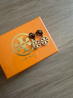 Tory Burch Gold Logo Drop Earrings
