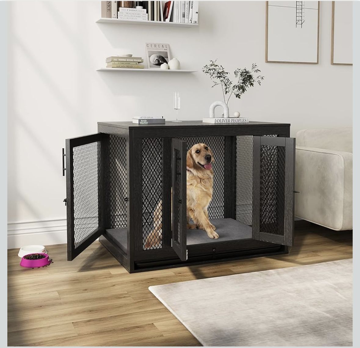 Furniture Style Dog Crate Pet Kennel With Double Doors