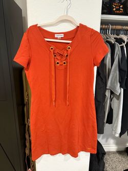 Calvin Klein Orange Lace-Up T-Shirt Dress