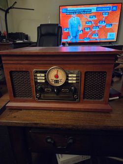 Victrola VTA-200B 6-1 Turntable CD Cassette FM Bluetooth Wood Cabinet Retro Stereo