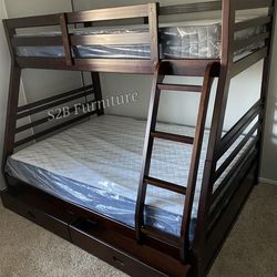 Twin Full Expresso Bunkbed With Orthopedic Mattress Included