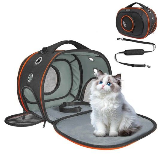 Airline Approved Cat Carrier 17" x 12.5" x 9", Fully Removable with Thick Double-Sided Padding, Breathable & Portable for Cats, Rabbits, Hamsters Unde