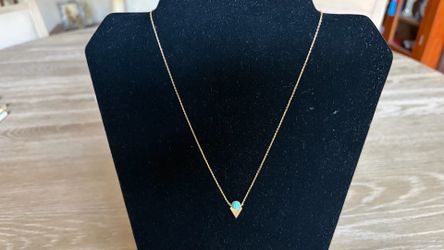 Dainty Gold Chevron Triangle Necklace with Turquoise Accent