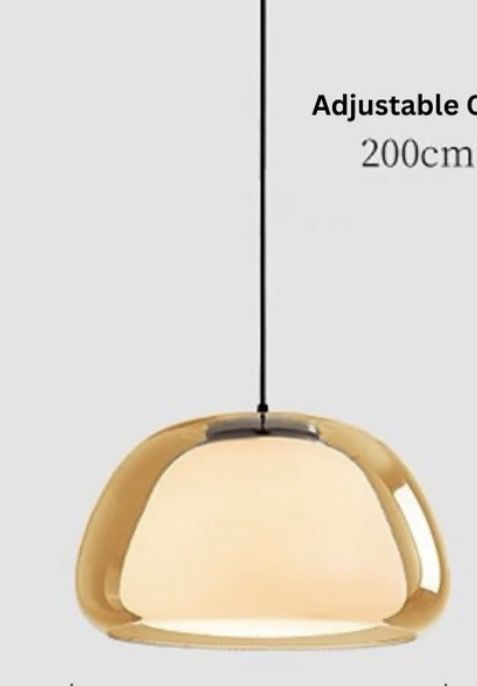 Glass Hardwire Hanging Light - Amber & Frosted Glass 39cm