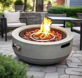 Minor Dent Small 24 Inch Propane Fire Pit Bowl Round Steel Gas w/ Lid Portable Outdoor Fire Table