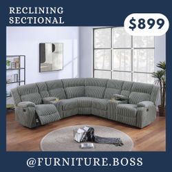 Sectional With Reclining Seats - Soft Corduroy Fabric