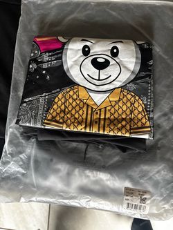 Black Graphic Bear Print T-Shirt Size L