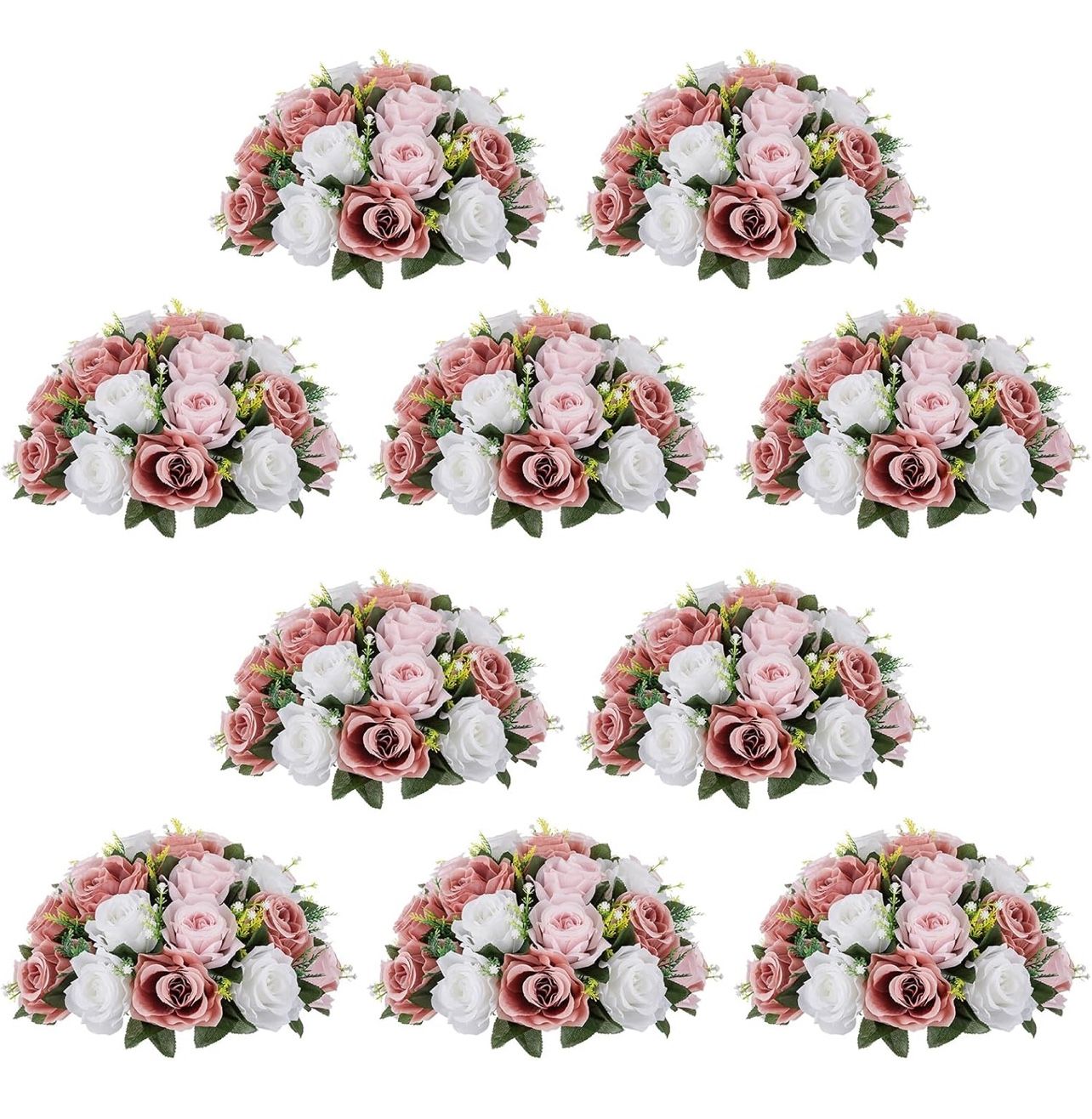 NUPTIO Large Flower Balls for Centerpieces - 10 Pcs 13.8in Diameter Dusty Rose & White Artificial Flower