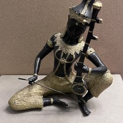 Asian Thai Gilt Vintage Bronze Statue of a Prince Playing Music