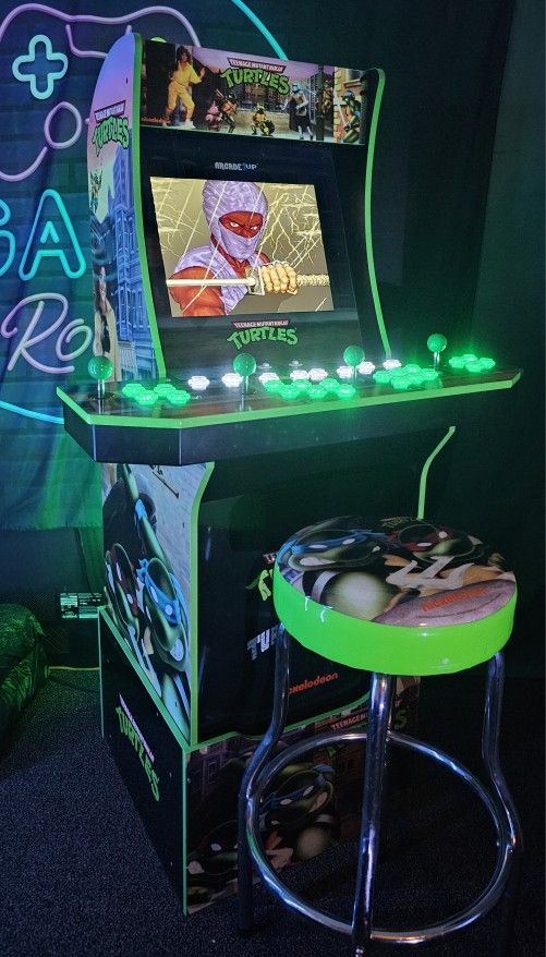 Retro Turtles Arcade1up Cabinet With Over 15,000 Video Games and Matching Stool