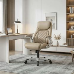 Posture Ergonomic PU Leather Office Chair. Click5 Lumbar Support with Flip-Up Arms. Modern Executive Chair and Computer Desk Chair