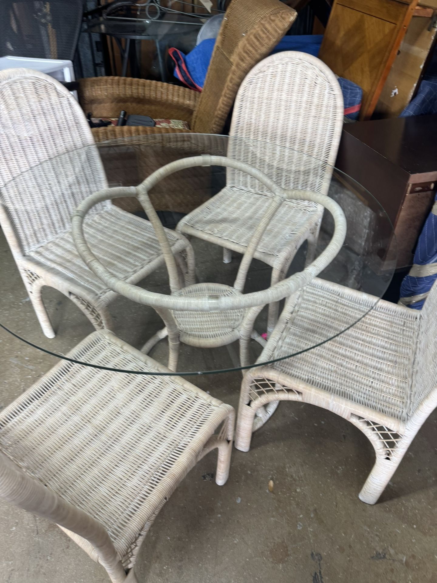 Rattan Glass Dining Room Table