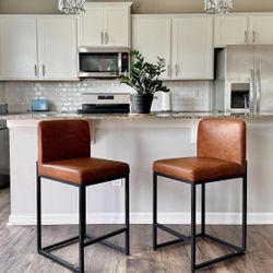 T-Bar Stools Set of 2 - Counter Height 24'' Bar Stool Pu Leather Kitchen Modern Bar Chairs, Bar Stools with Back