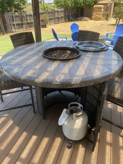Agio park falls 7 piece high dining set with fire table clearance