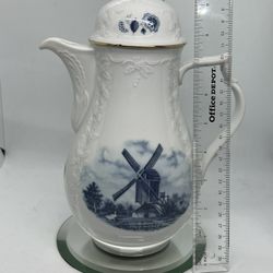 VTG 1984 Ter Steege Porcelain Teapot 10.25" Blue White Royal Schwabap Holland 