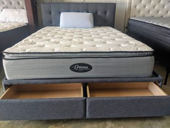 Grey Queen Platform Bed with drawers
