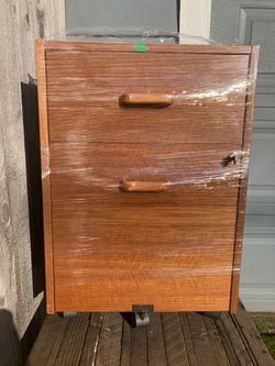 Teak Danish Wheeled Rolling  Wood File Cabinet Vintage