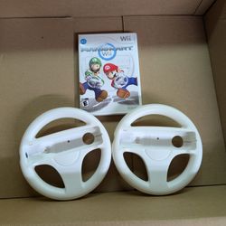 Nintendo Wii Mario Kart Game & 2 Steering Wheels