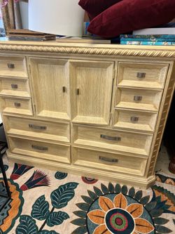 Large Wood Dresser with Drawers and Cabinet