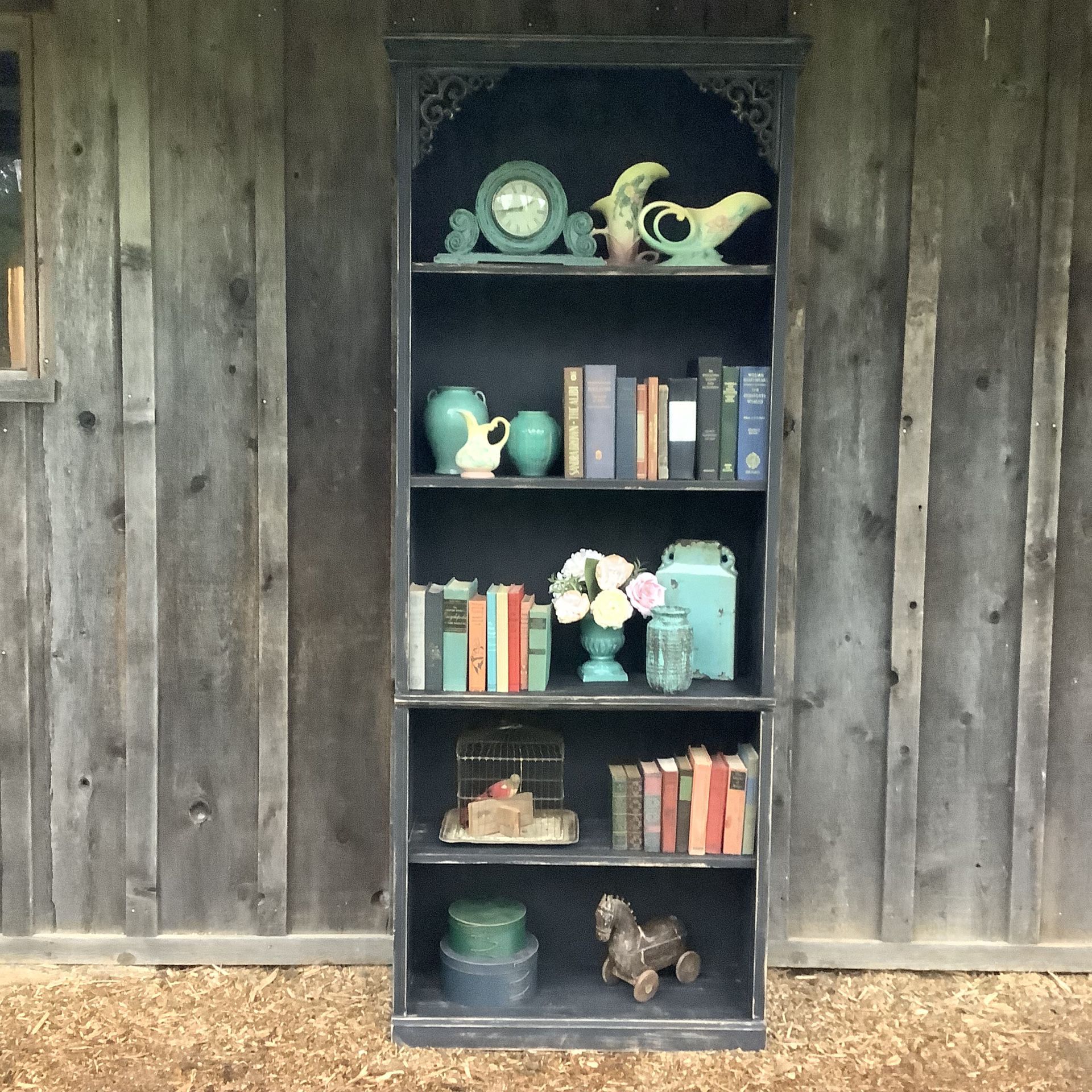 Black Wooden Farmhouse 7 Foot Tall Bookshelf - Bookcase - Shelf