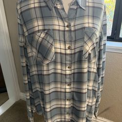 LUCKY BRAND Womens Size Large Plaid Long Sleeve Button Front Collared Shirt Top
