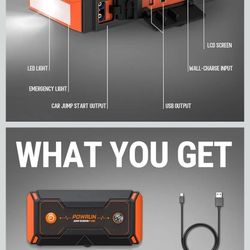 Powrun P-ONE Jump Starter, 2000A Portable Jump Box - Car Jump Starter Battery Pack for up to 8.0L Gas and 6.5L Diesel Engines, 12V Battery Jump Starte