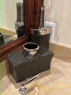 black and chrome silver vanity set