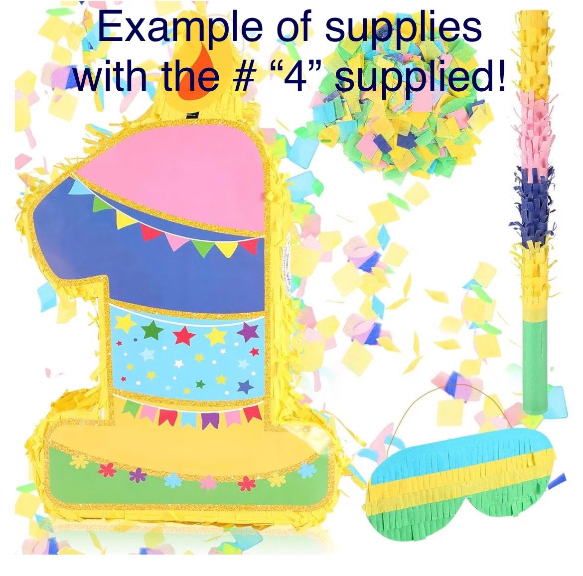 Libima Birthday Number Pinata with Stick Blindfold Confetti Multicolor Number 4