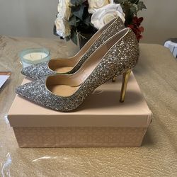 Glitter Gold and Silver pointed toe Stilwell pump