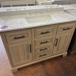 Doveton 48 in. Single Sink Freestanding Weathered Tan Bath Vanity with White Engineered Marble Top
