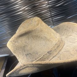 leather hat, distressed leather, look closely at the unique point, NEW, shapeable, will fit 7 to 7 1/2 $79 