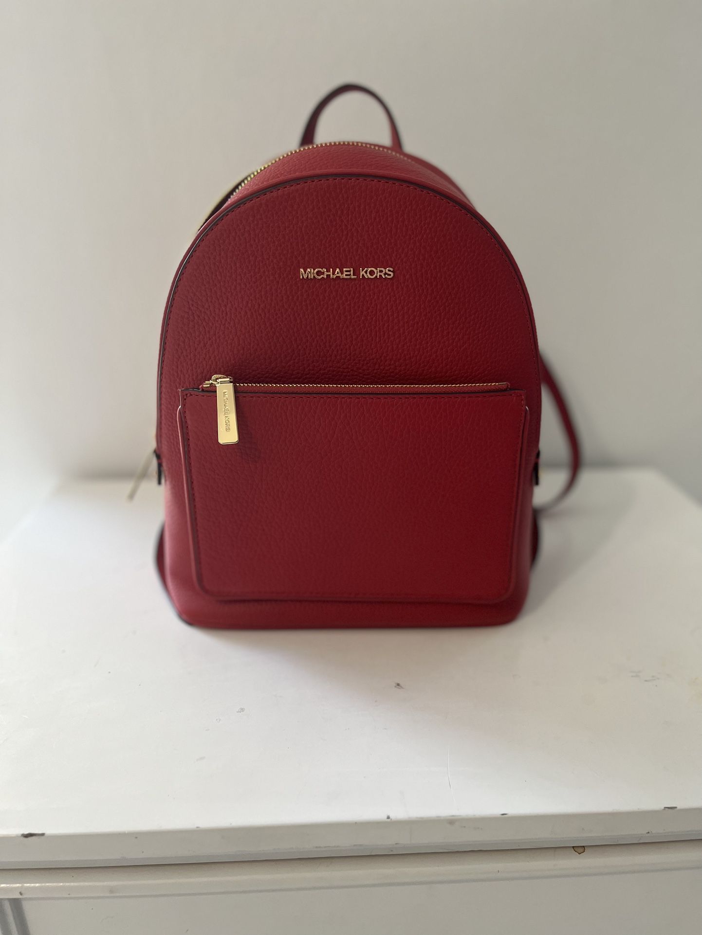 Michael Kors Adina Pebbled Luxury Leather Backpack (Red)