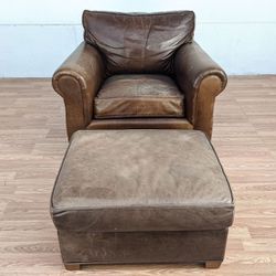 Pottery Barn by Mitchell Gold Brown Leather Armchair and Ottoman