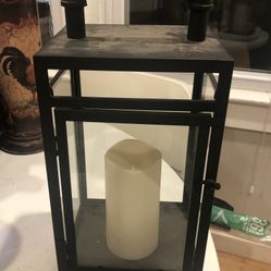 Very Large Metal Lantern With Battery Operated Candle