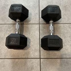 Set Of 40 lb Rubber Hex Dumbbells 