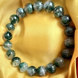 10mm Natural &GREEN Phantom Ghost Stretch Round Crystal Beads Bracelet