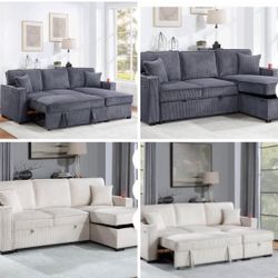 $369.     2-PCConvertible Sectional  Sleeper Sofa W/ Cupholder Sofa Storage & USB Ports  89”x 59”X36”H