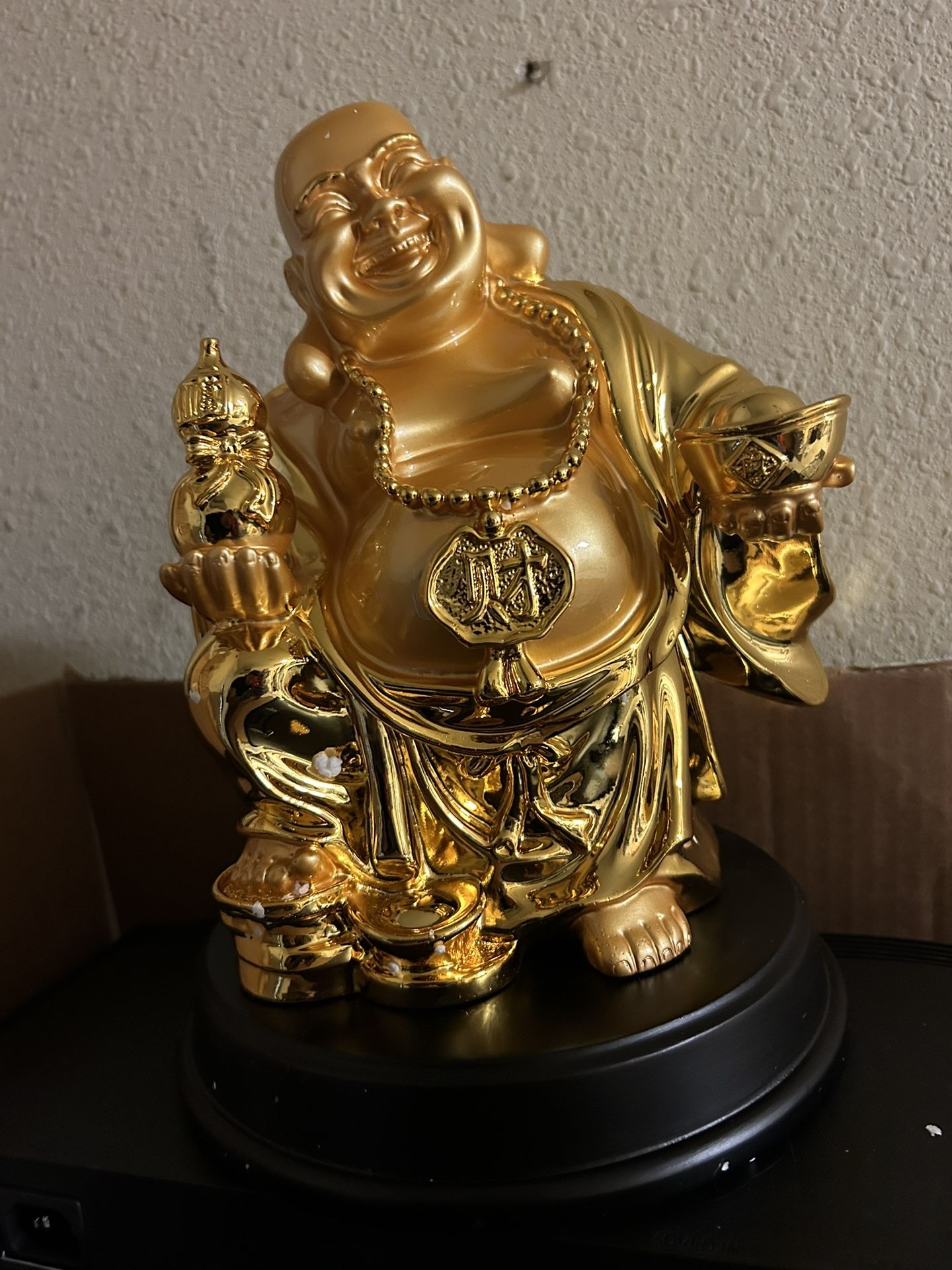 Feng Shui Laughing Buddha Handicraft Idol Figurine GOLD Statue Chinese 