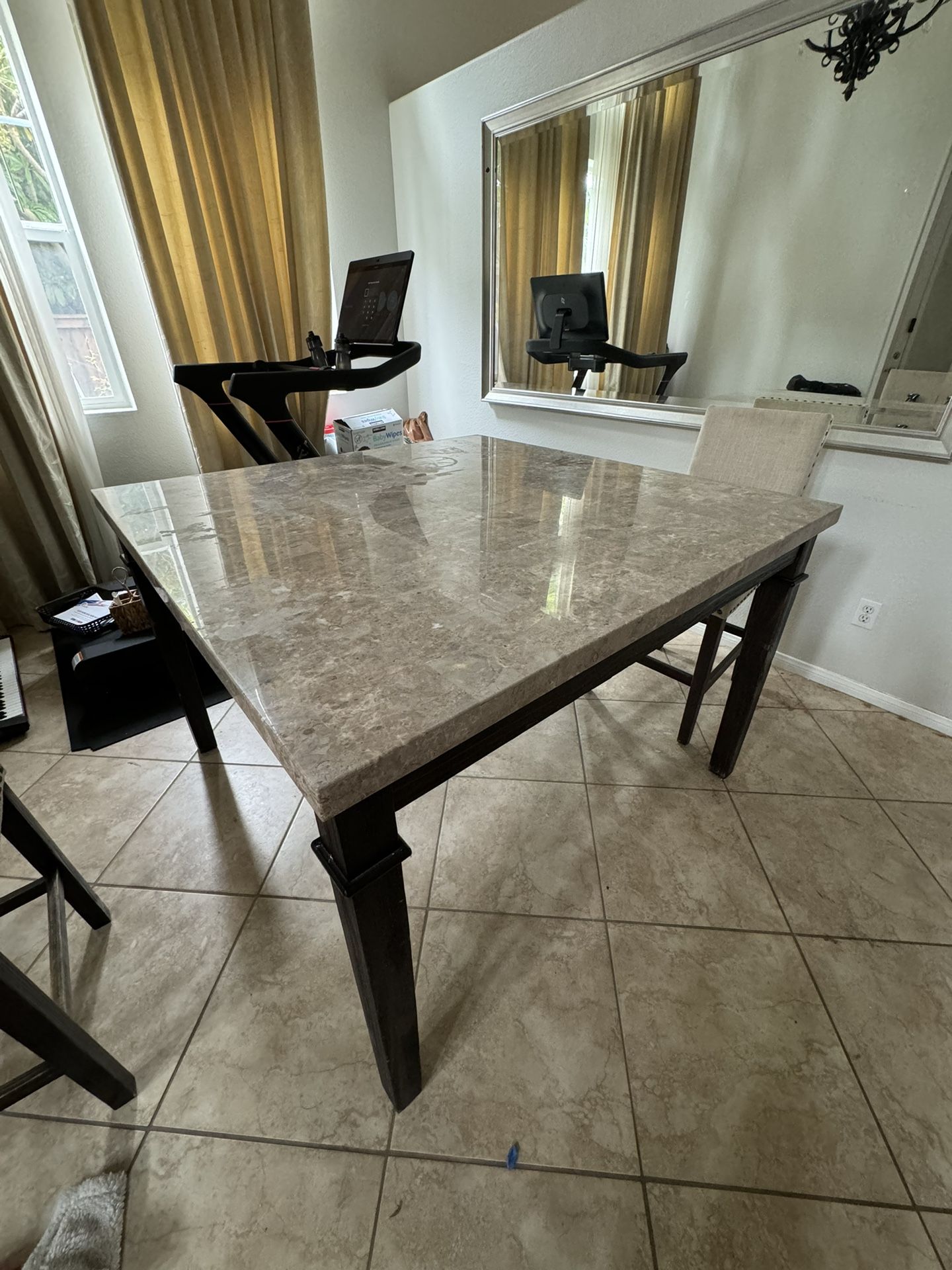 Counter Marble Dining Table With 6 Stools(chairs) 