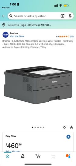 Brother HL-L2370DW Compact Wireless WiFi Monochrome Laser Printer with Ethernet & Duplex Printing