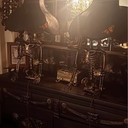 Set of gothic Victorian style skeleton table lamps
