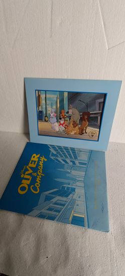 1996 Disney Store exclusive Oliver & Company commemorative lithograph set in a blue mat.